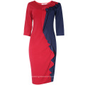 Slim O Neck Contrast Color Draped Wrap Ruffled African Dinner Dresses